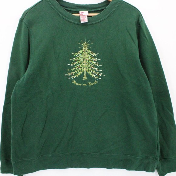 Vintage Holiday Editions Sweatshirt Womens Green Christmas Tree Embroidered XL - Picture 4 of 9